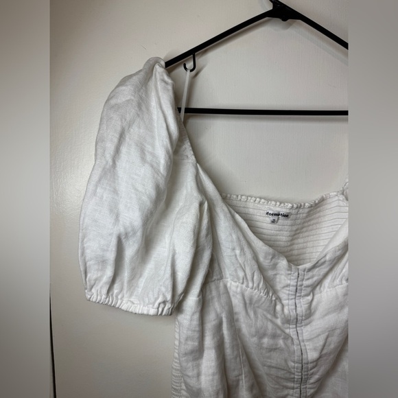 Reformation Rome White 100% Linen Puff Sleeve Smocked Cropped Peasant Top 12 - Picture 2 of 16